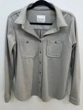 Dictionary Light Gray Sweater-Like Button-Down Shirt with Chest Pockets - Size M